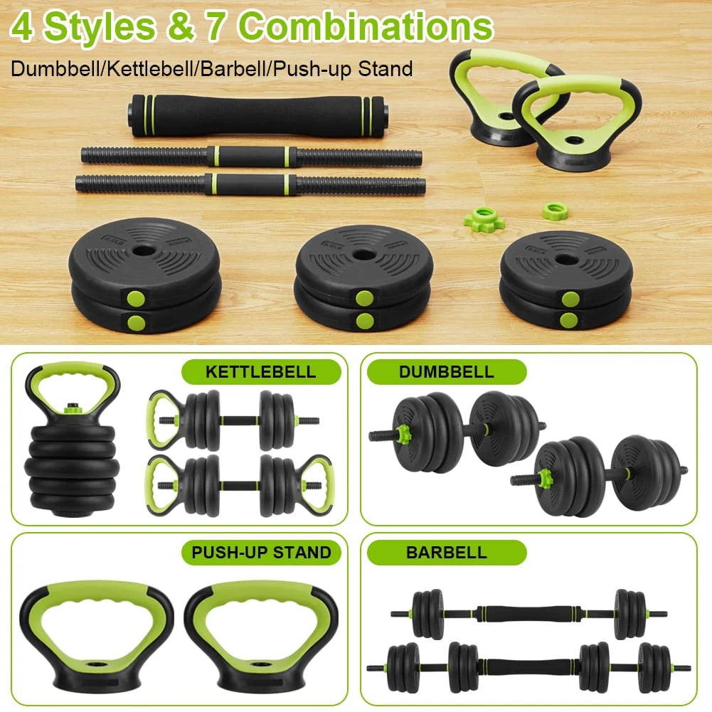 Adjustable Dumbbells Set 4 in 1 Barbell, Dumbbell, Kettlebell and Push-ups, Non-slip Handles Y3834