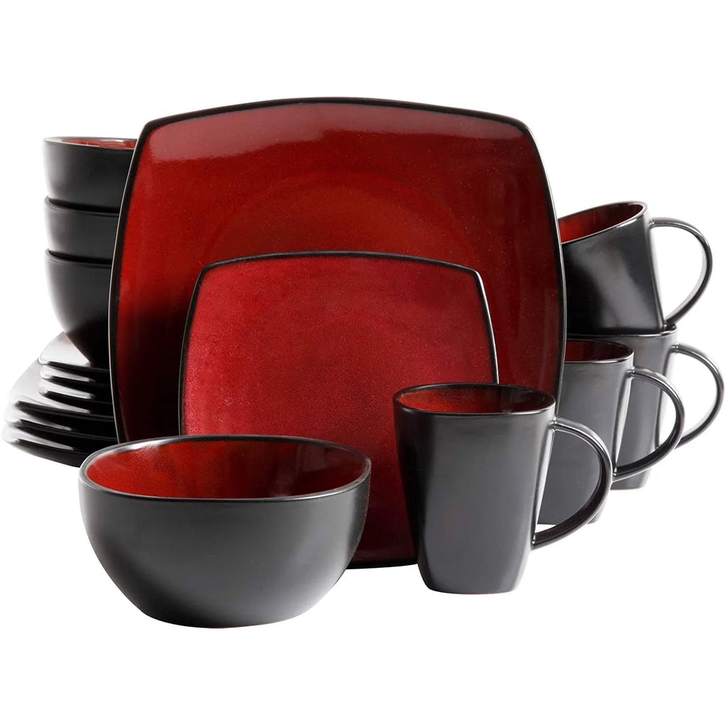 Red 16-Piece Square Dinnerware Set L754