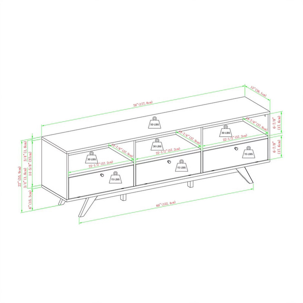 70" Black Wood TV Stand with Storage V814