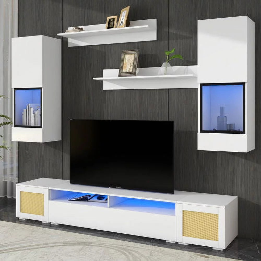 Rattan Style 7 Pieces Floating TV Console Table O89224