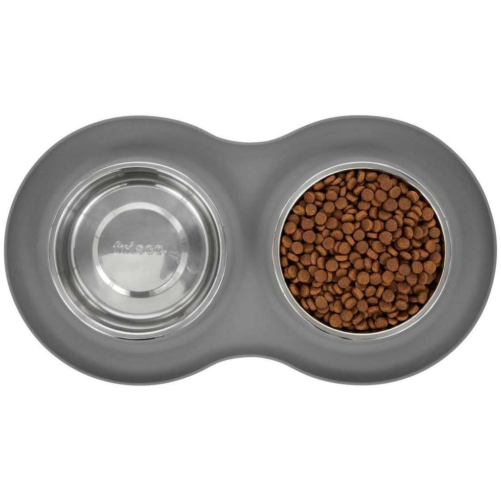 Double Stainless Steel Pet Bowl with Silicone Mat F226335
