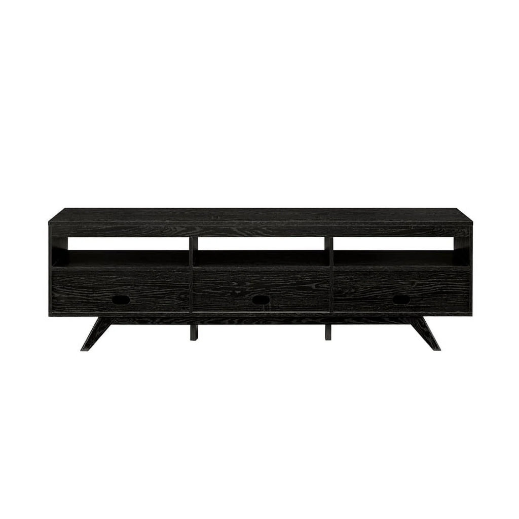 70" Black Wood TV Stand with Storage V814
