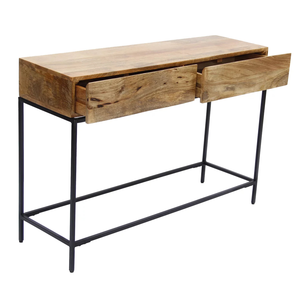 Brown Mango Wood and Metal Console Table with Two Drawers P89789