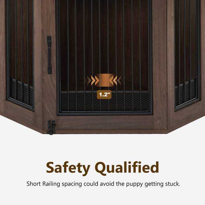 Corner Dog Crate Furniture with Glass Shelves Wooden Dog Kennel with Door Q7767