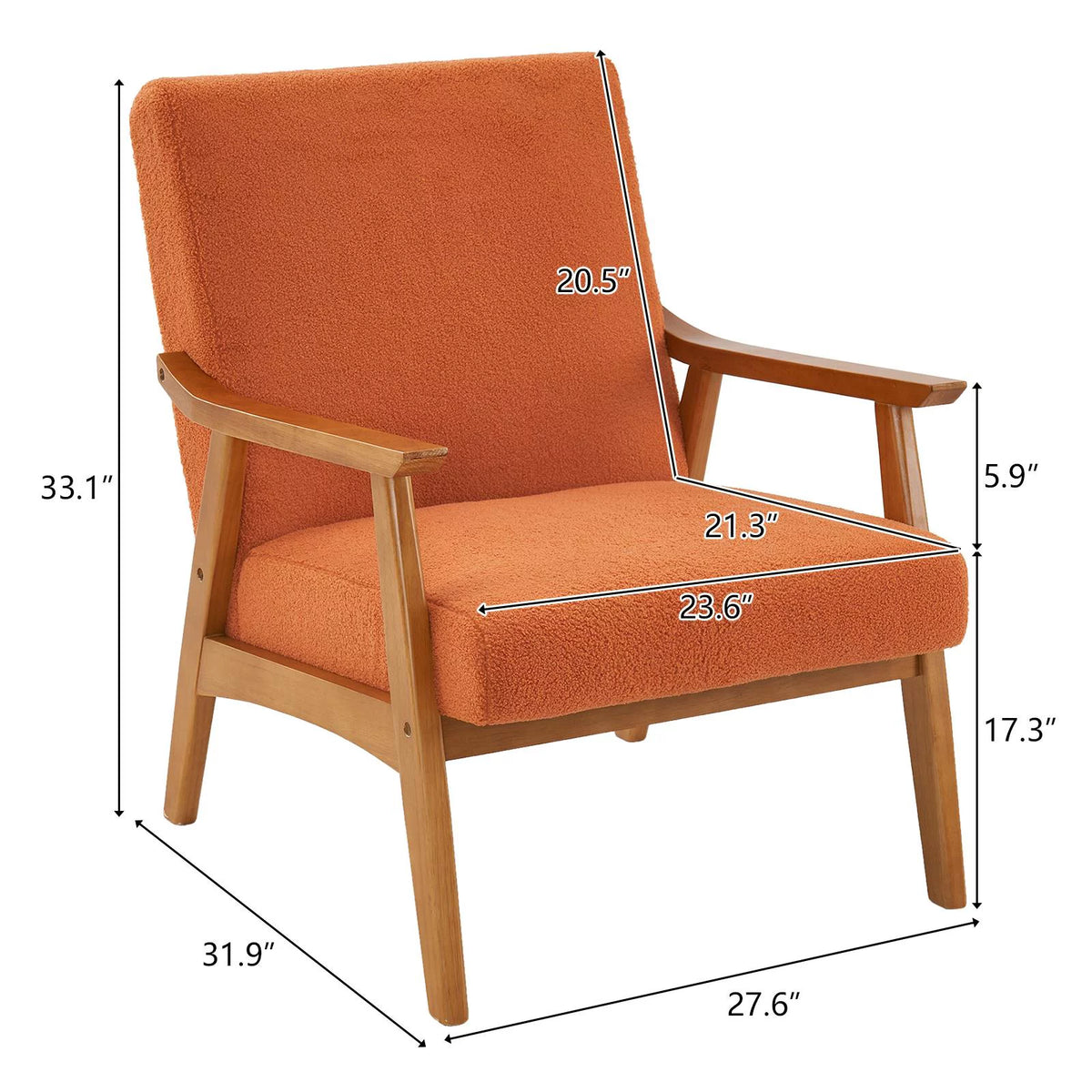 Beige Velvet Arm Chair with Wood Frame T61971