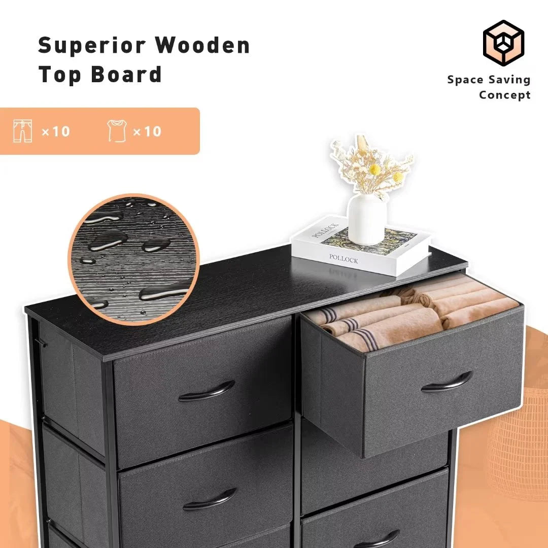 Black 8 Drawer Fabric Dresser Q5031