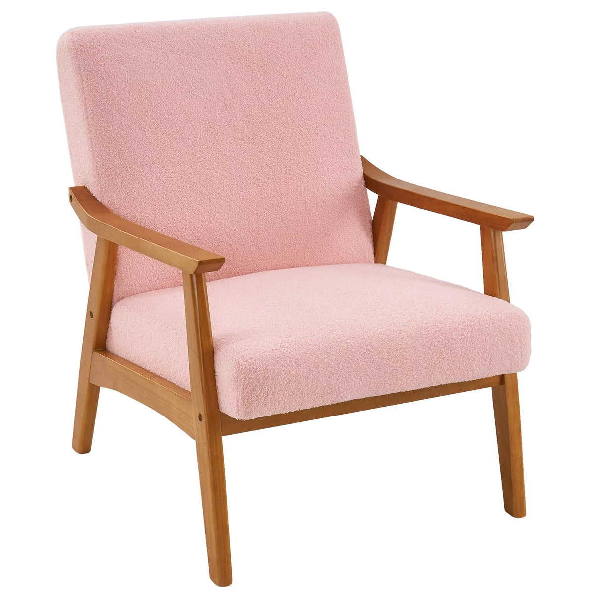 Beige Velvet Arm Chair with Wood Frame T61971