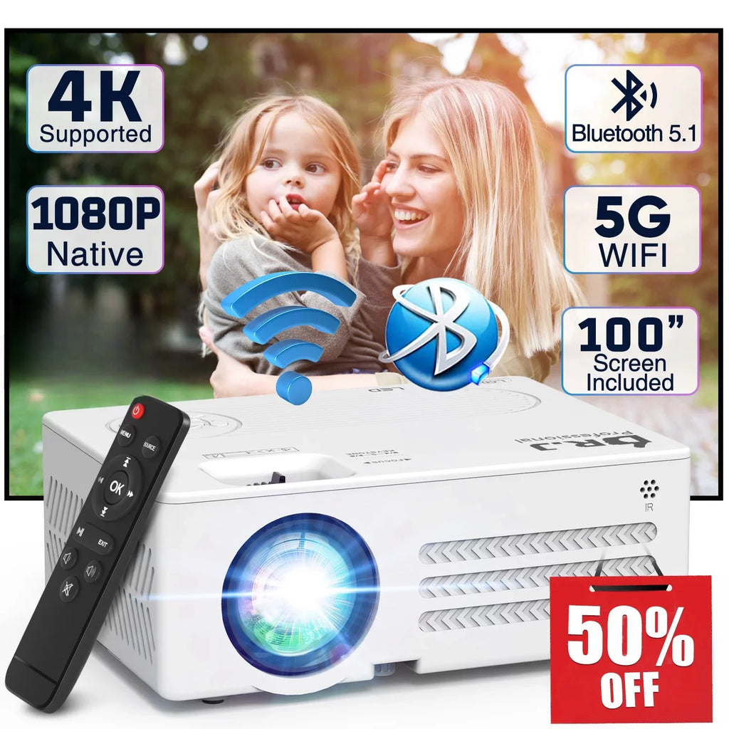 4K 1080P Wifi Bluetooth Projector with 100 Screen P111591
