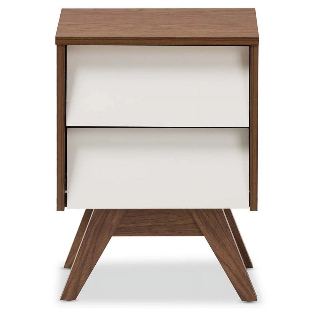 3 Piece Bedroom Set with Chest and 2 Nightstands in White and Walnut L4628