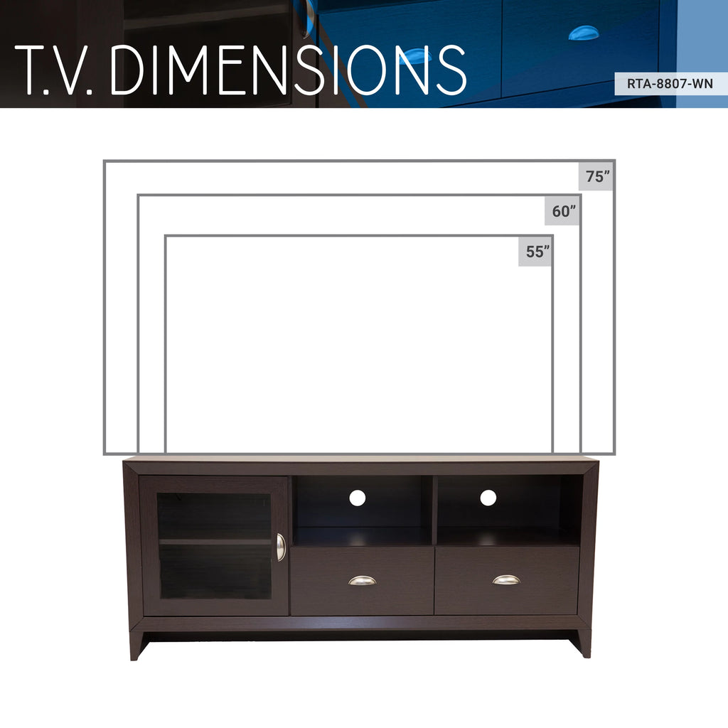 55" Modern TV Stand with Storage, Wenge Brown S8863