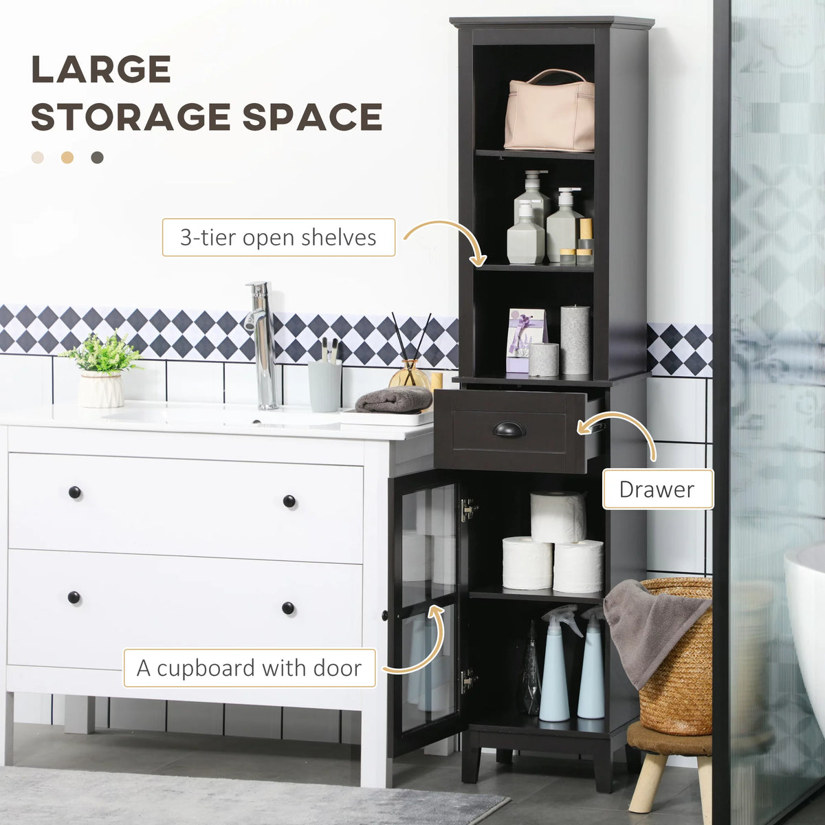 Slim Bathroom Storage Cabinet Linen Tower Brown S777