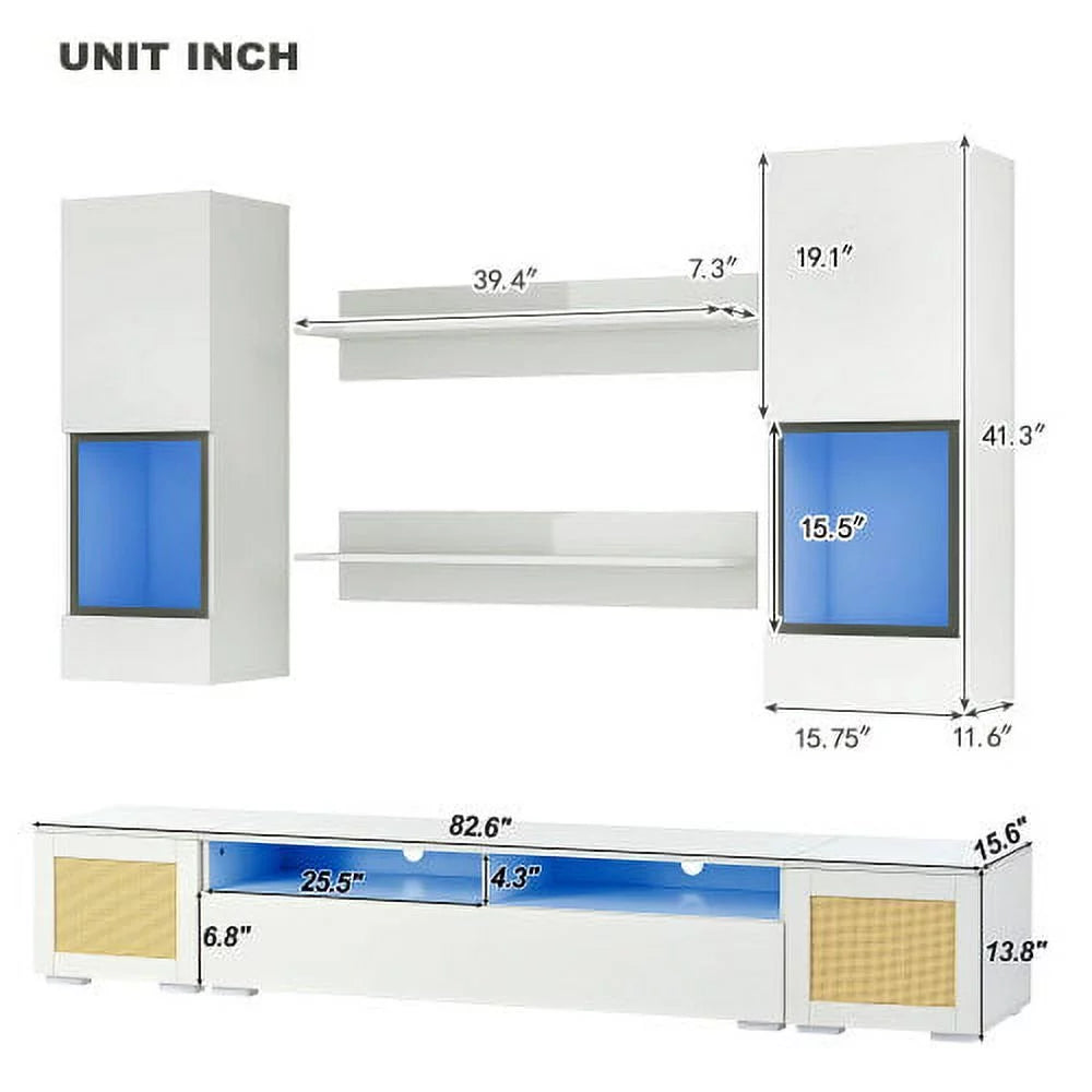 Rattan Style 7 Pieces Floating TV Console Table O89224