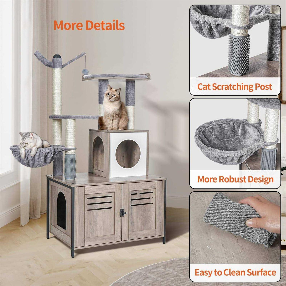 Wooden Cat Litter Box Enclosure with Cat Tree N282473