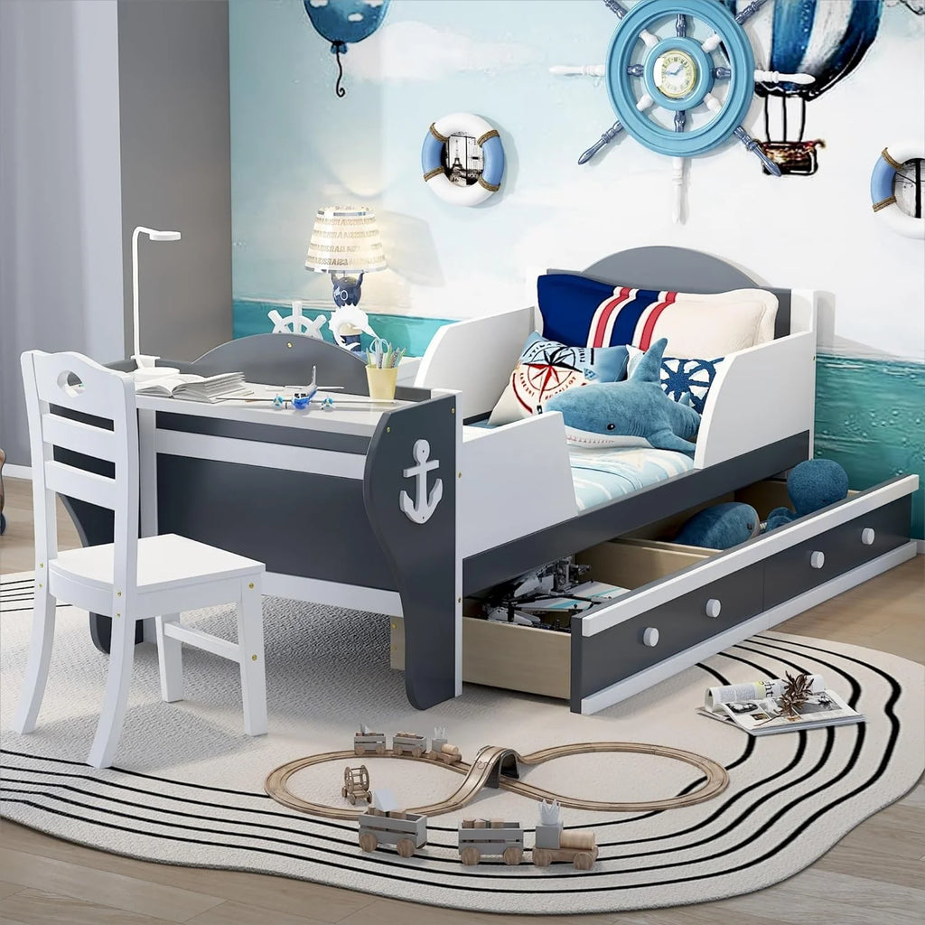Boat-Shaped Platform Bed Frame with Two Drawers O130