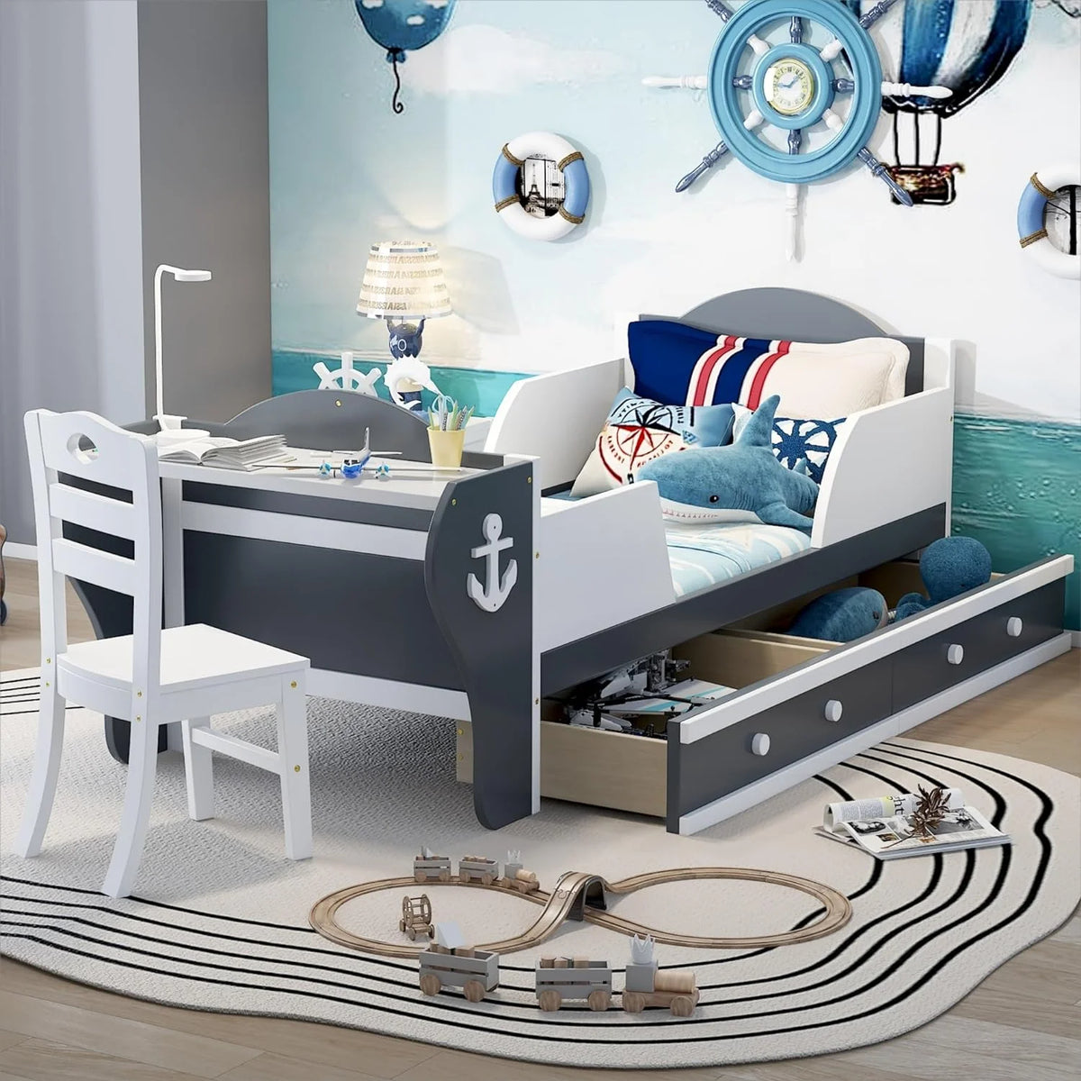 Boat-Shaped Platform Bed Frame with Two Drawers O130