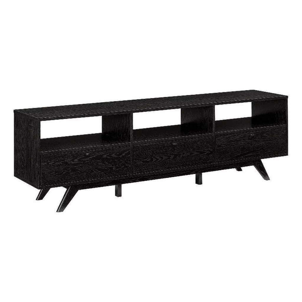 70" Black Wood TV Stand with Storage V814