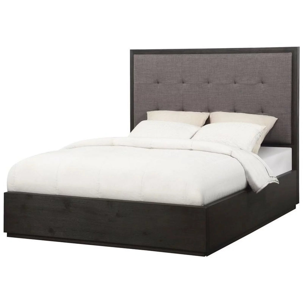 Gray Tufted Wood California King Panel Platform Bed N385